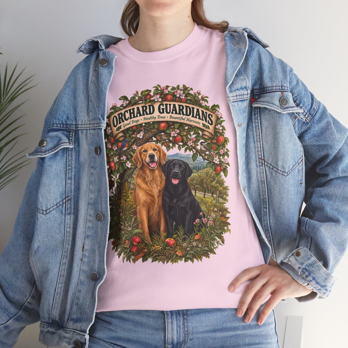 Orchard Guardians T-Shirt — Golden & Black Labrador Dog Tee