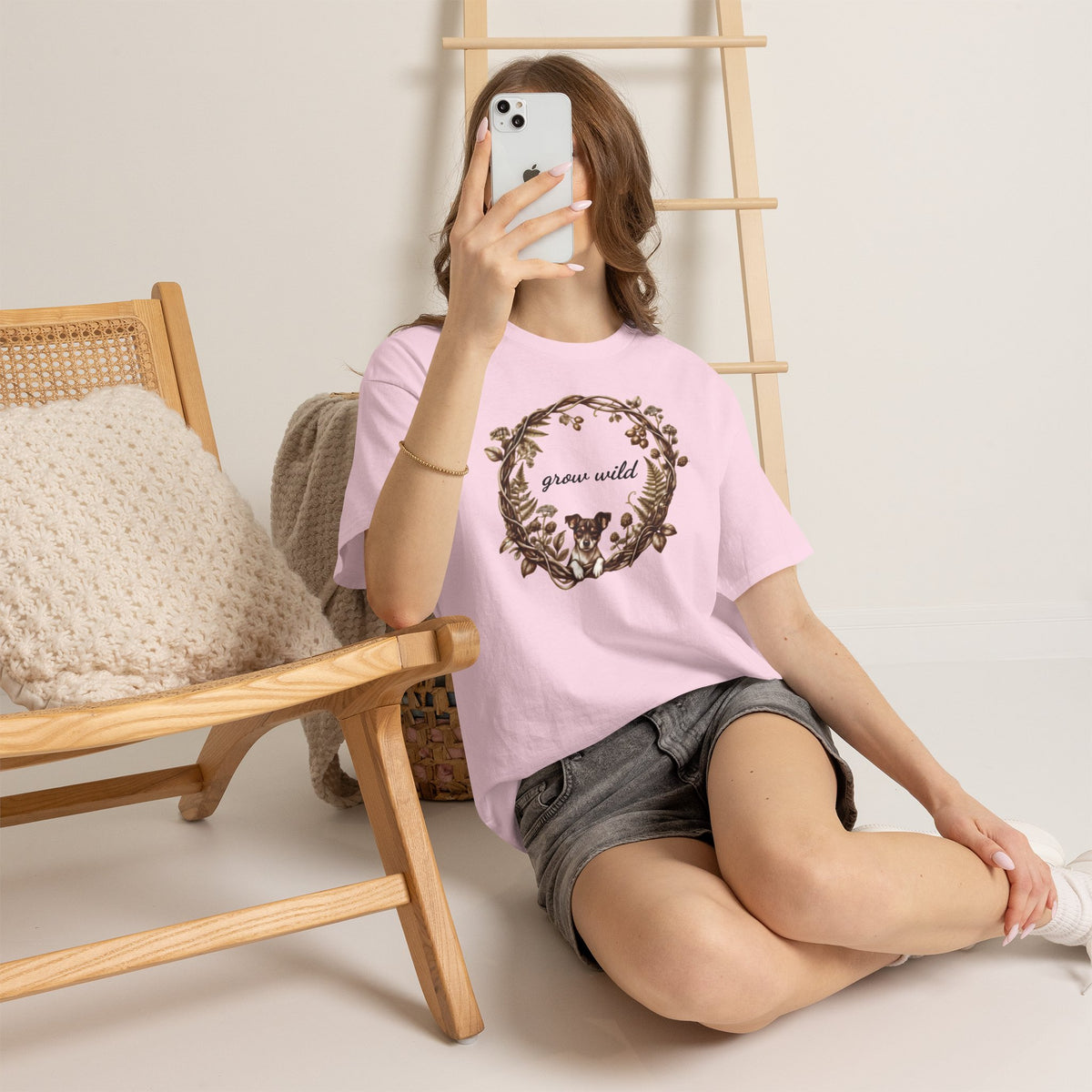 'Grow Wild' Floral Wreath with Puppy Graphic Tee