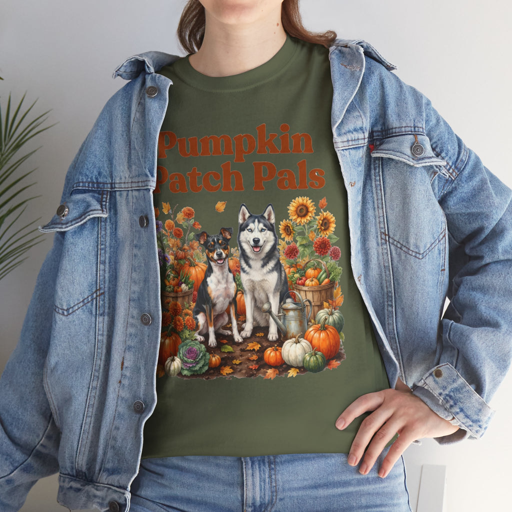 Pumpkin Patch Pals Tee — Fall Husky & Pumpkin Graphic T-Shirt
