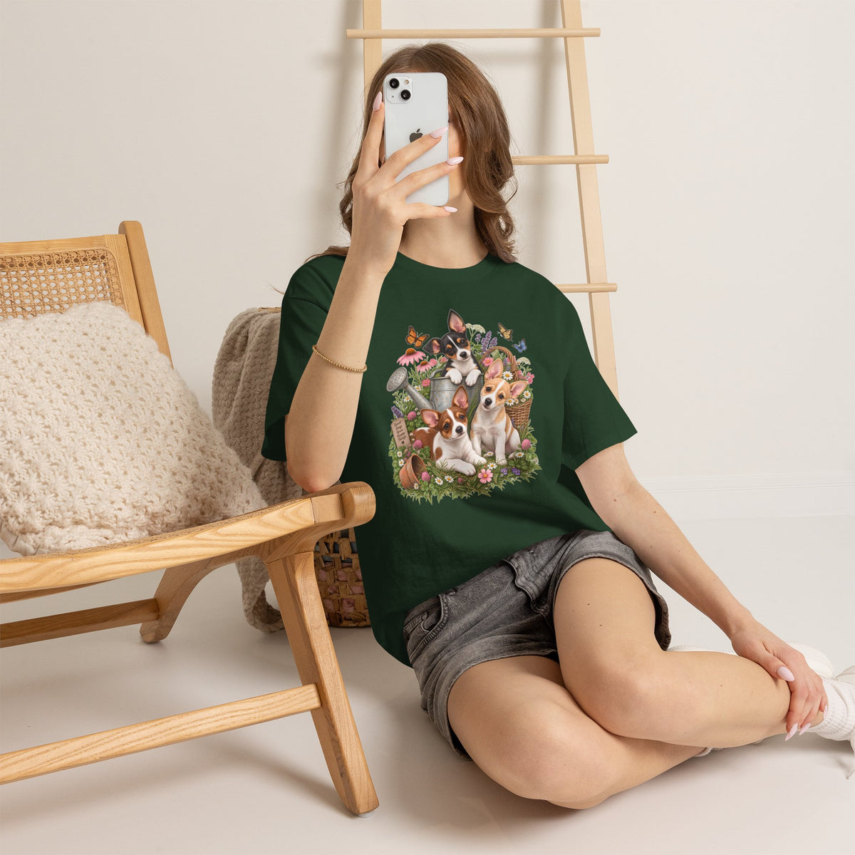 Rat Terrier Garden Tee — Cute Puppies & Floral Watering Can T-Shirt