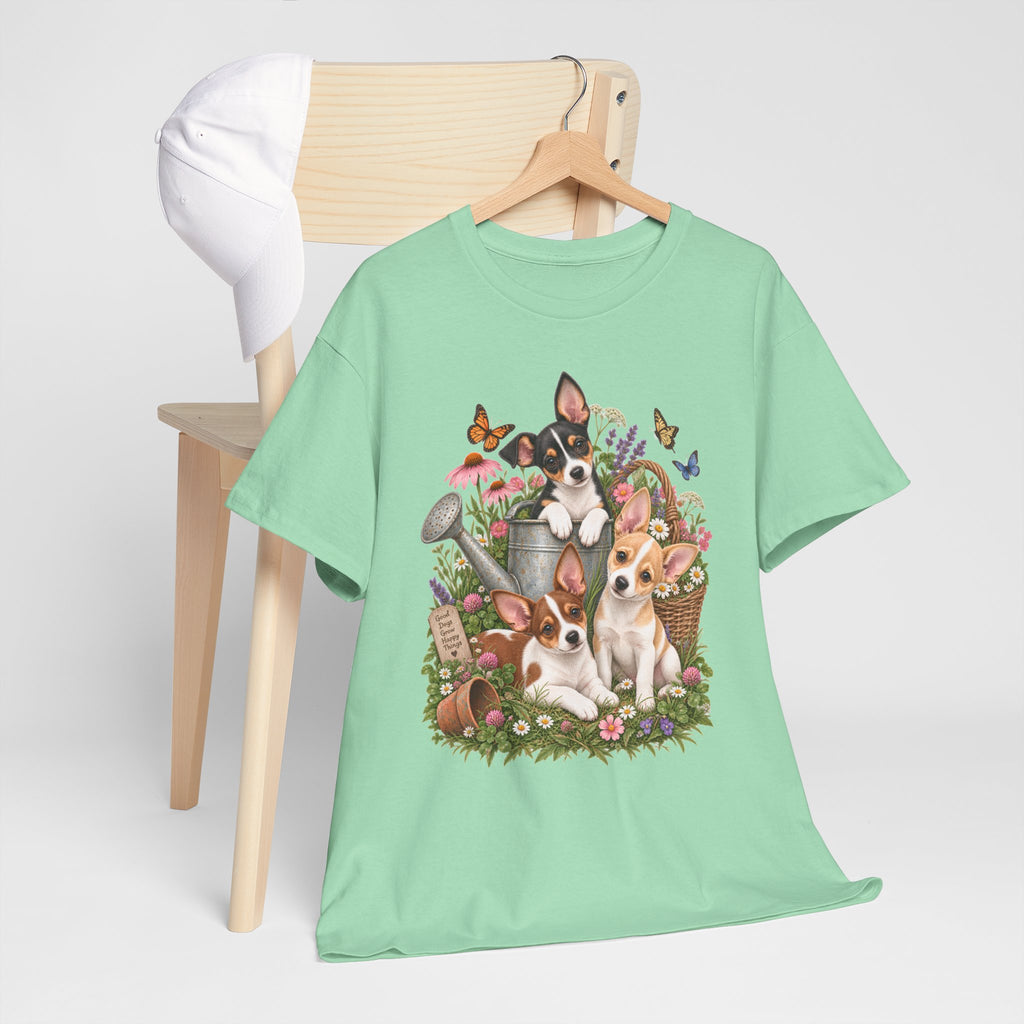 Rat Terrier Garden Tee — Cute Puppies & Floral Watering Can T-Shirt