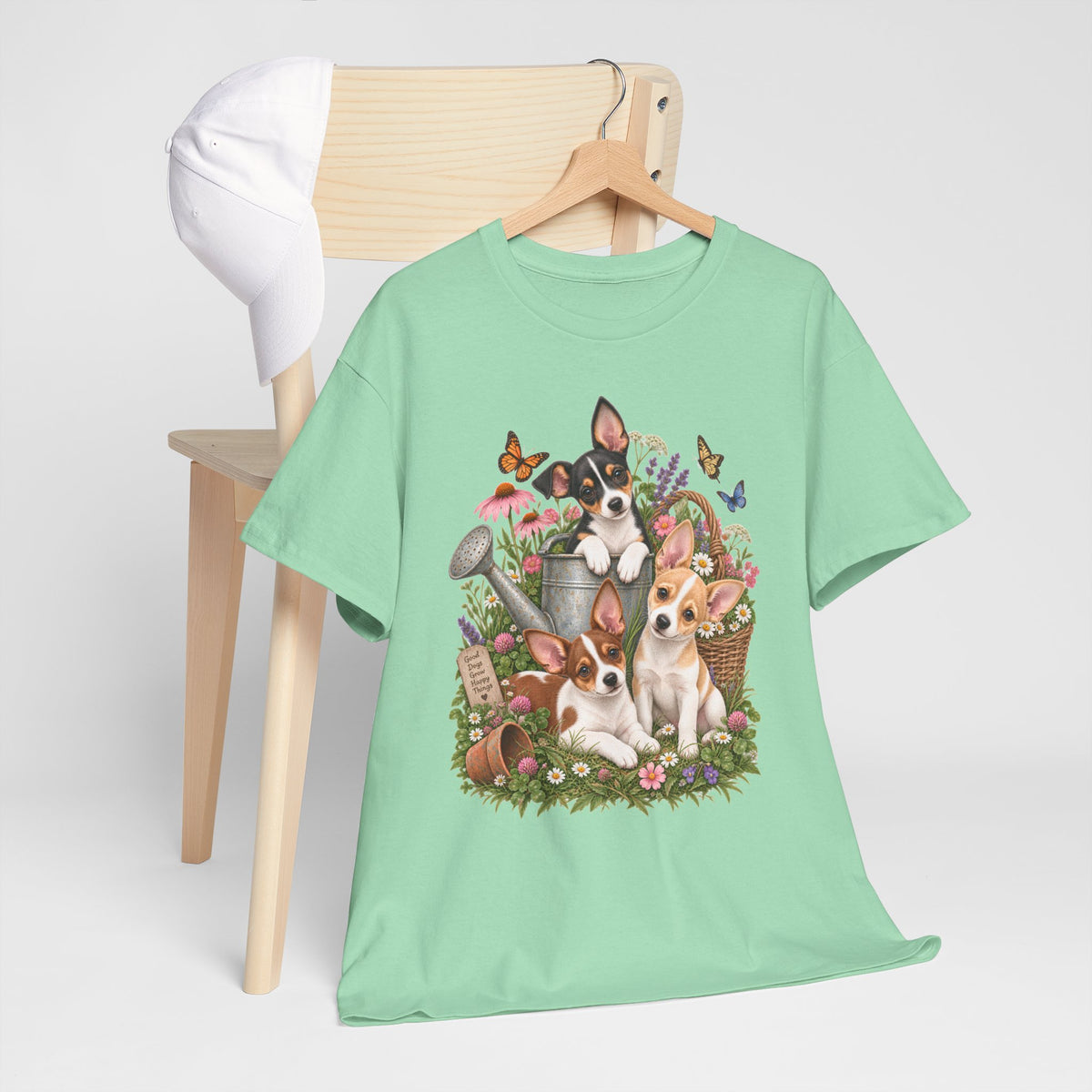 Rat Terrier Garden Tee — Cute Puppies & Floral Watering Can T-Shirt