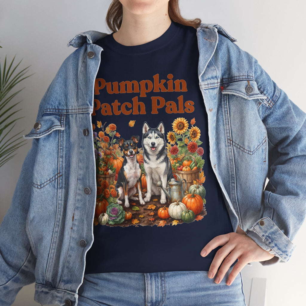 Pumpkin Patch Pals Tee — Fall Husky & Pumpkin Graphic T-Shirt