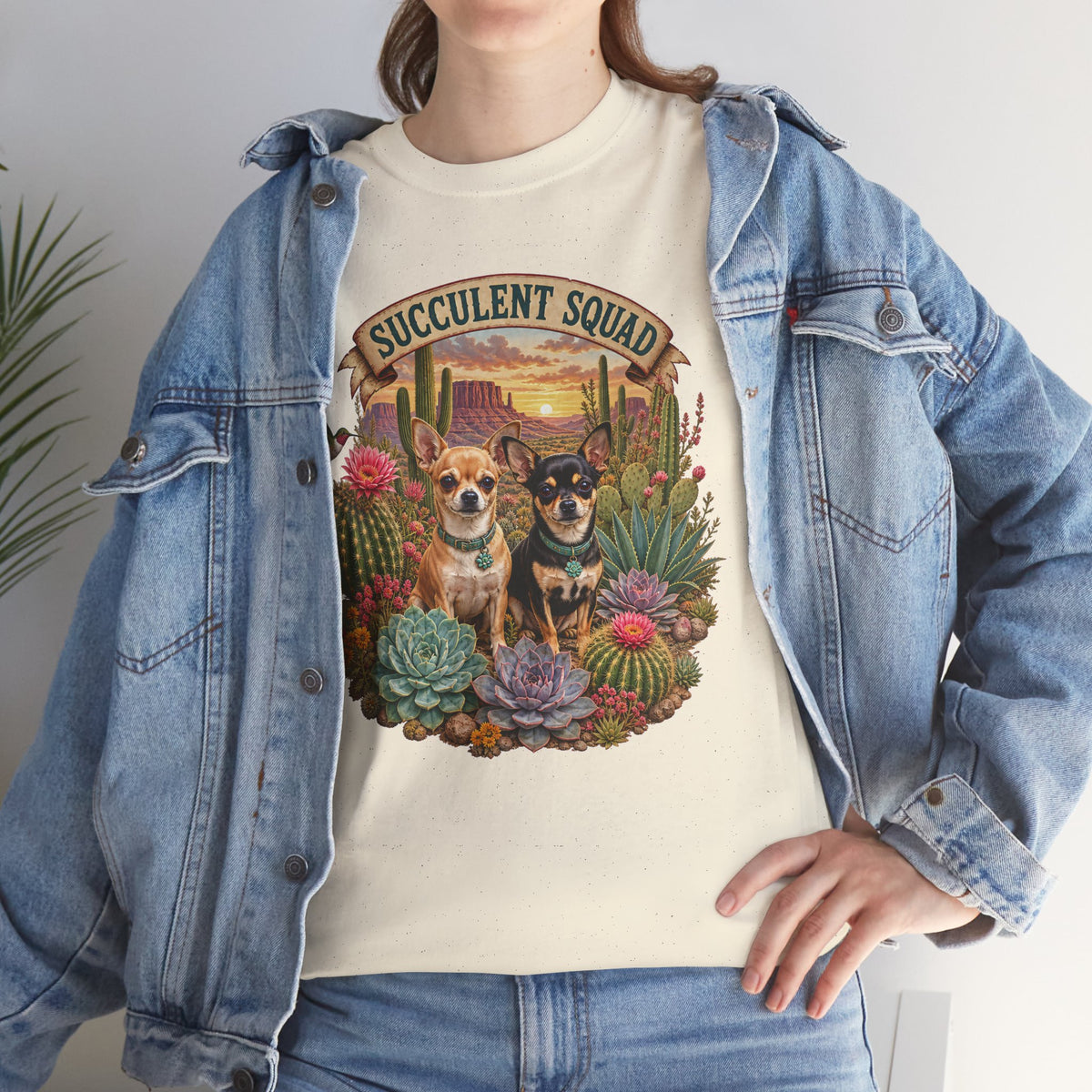Succulent Squad T-Shirt — Cute Chihuashuas & Desert Succulents Graphic Tee