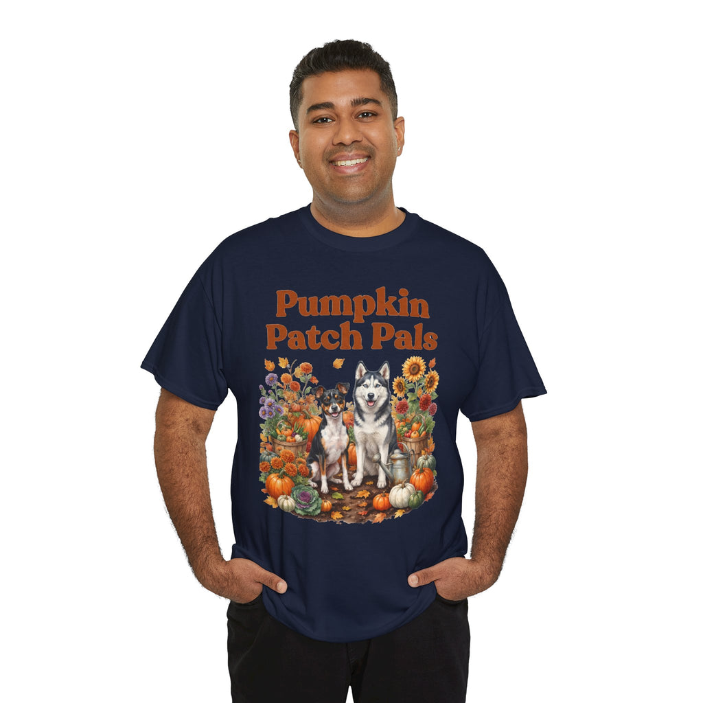 Pumpkin Patch Pals Tee — Fall Husky & Pumpkin Graphic T-Shirt