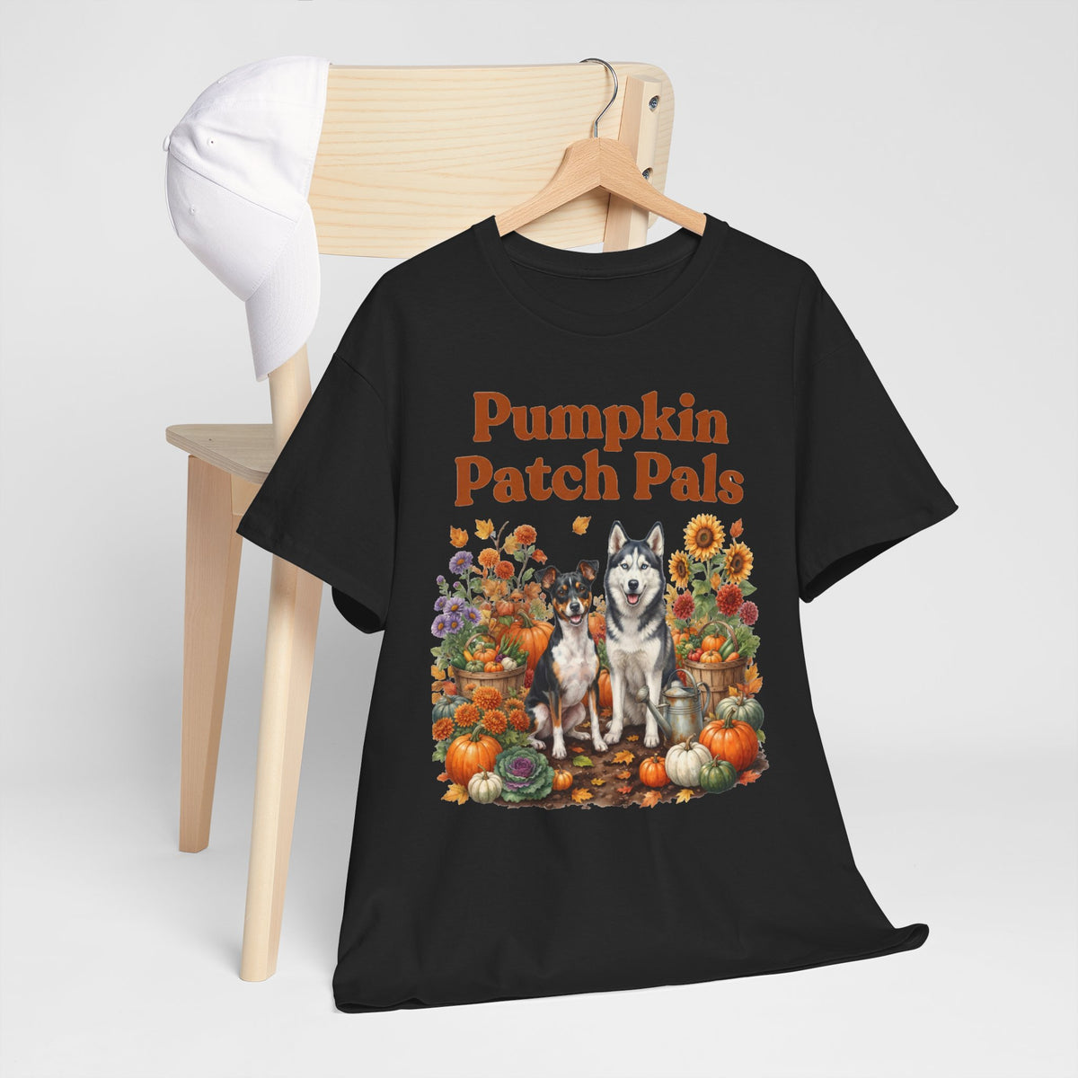 Pumpkin Patch Pals Tee — Fall Husky & Pumpkin Graphic T-Shirt