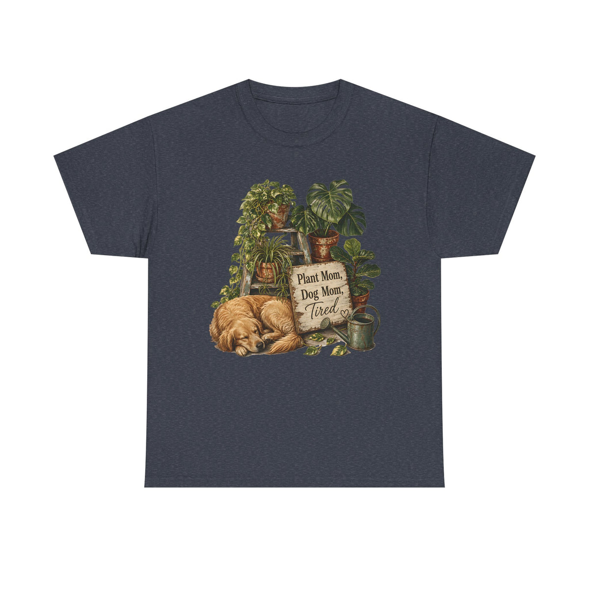 Plant Mom Dog Mom T-Shirt — Cozy Plant Lover Tee with Sleeping Dog Design