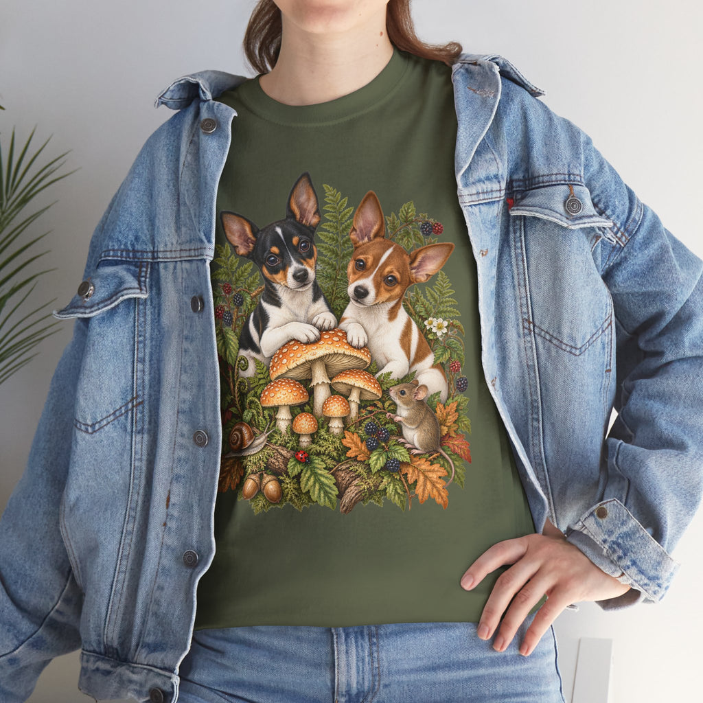 Rat Terrier Puppies Autumn Mushroom T-Shirt