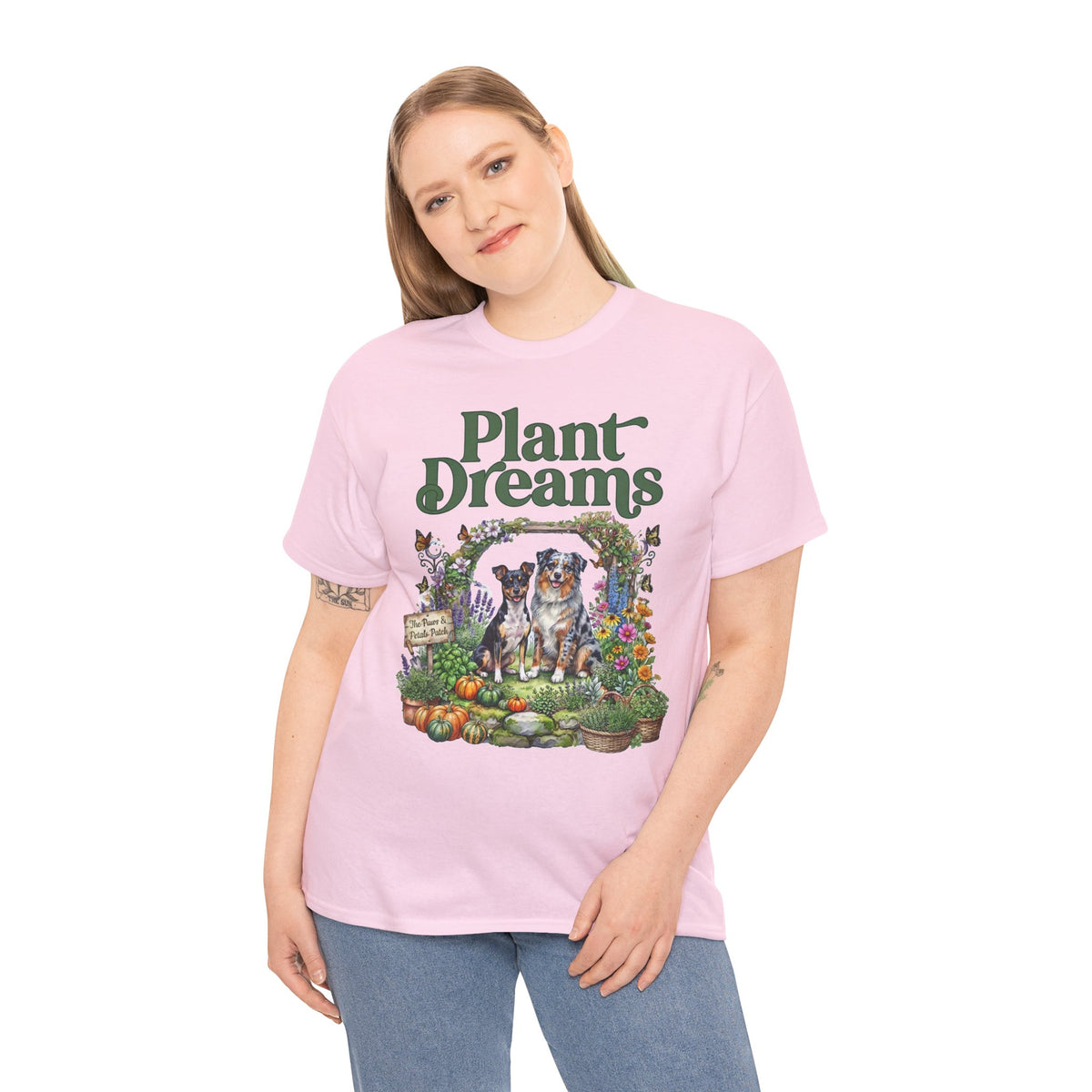 Plant Dreams T-Shirt — Vintage Garden Dog Illustration Tee for Plant Lovers