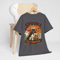 Spooky Stay Pawsitive Unisex T-Shirt — a vampire-caped French bulldog