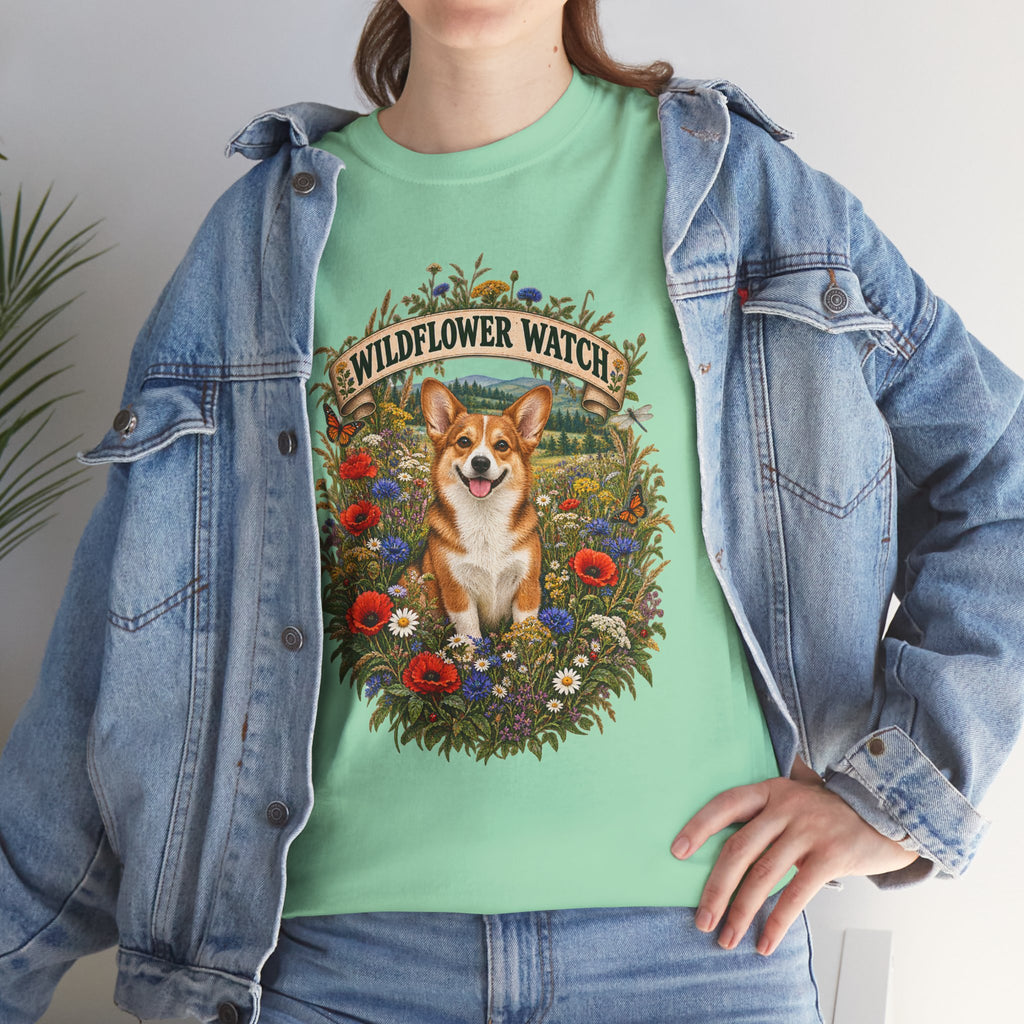 Corgi Wildflower Watch T‑Shirt — Cute Dog Floral Graphic Tee