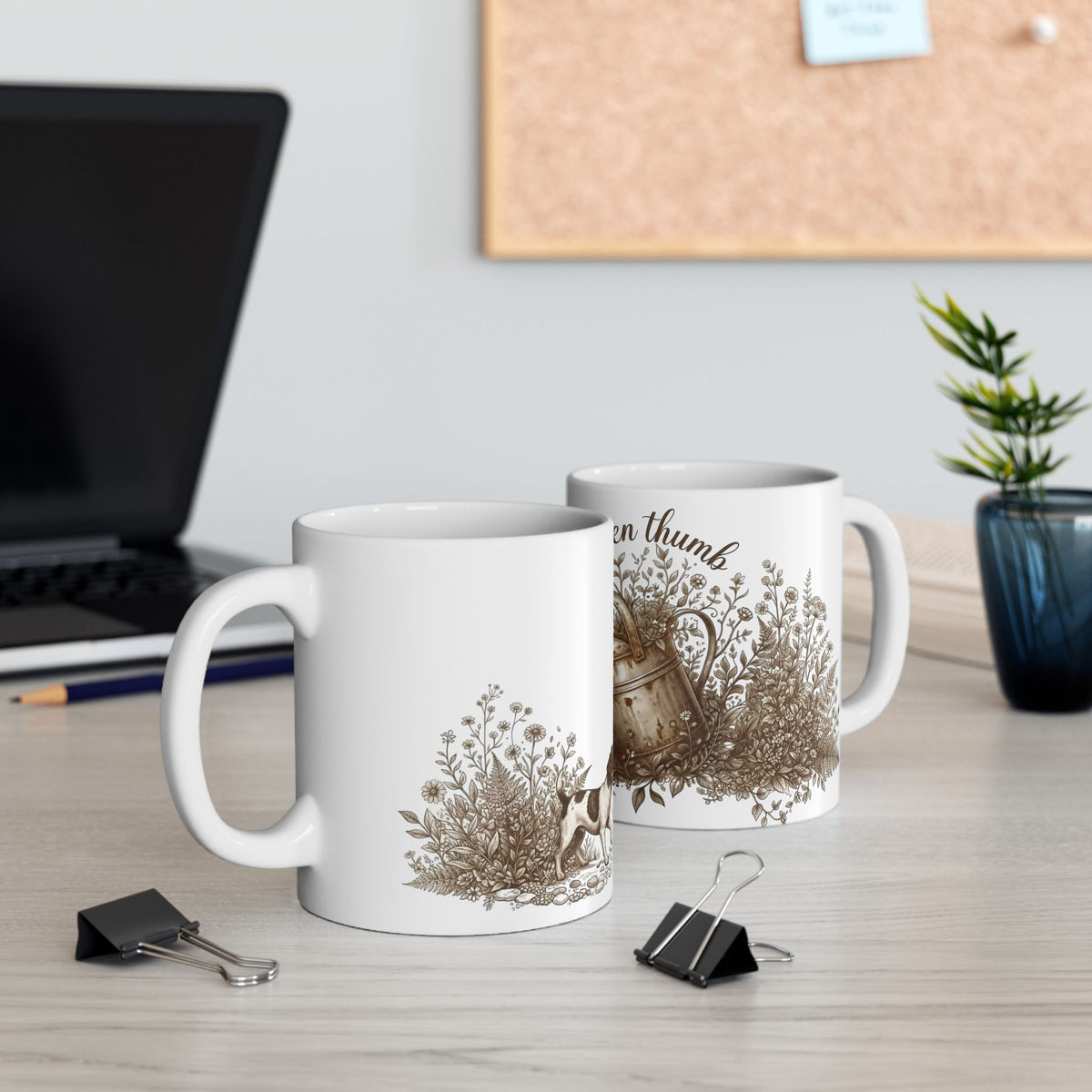 Green Thumb Ceramic Mug — Gardening Watering Can Design (11oz & 15oz)