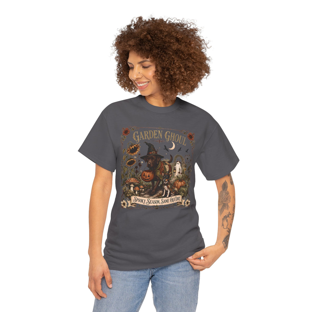 Garden Ghoul Spooky Season Same Old Dirt Unisex T-Shirt Chocolate Lab.