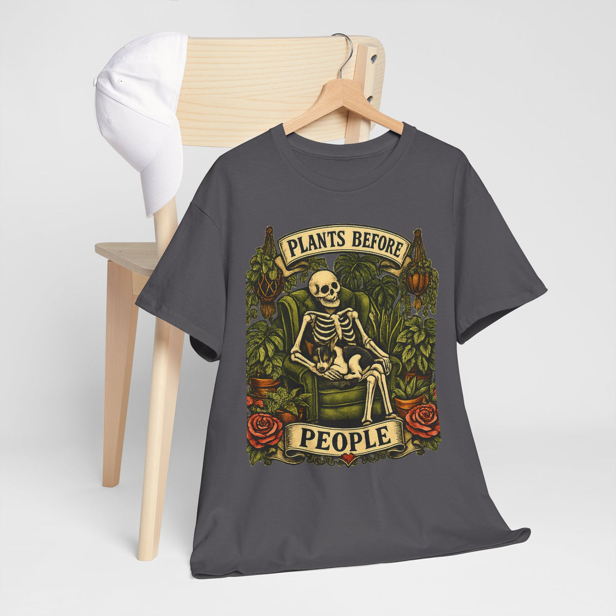 Plants Before People T‑Shirt — Vintage Skeleton Gardening Tee for Plant Lovers