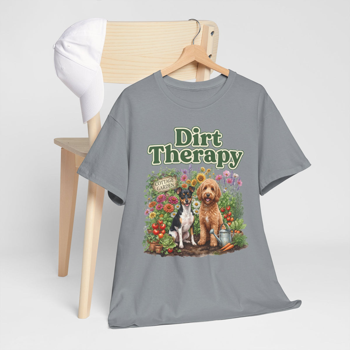 Dirt Therapy Gardening T‑Shirt — Dogs & Flowers Garden Lover Tee