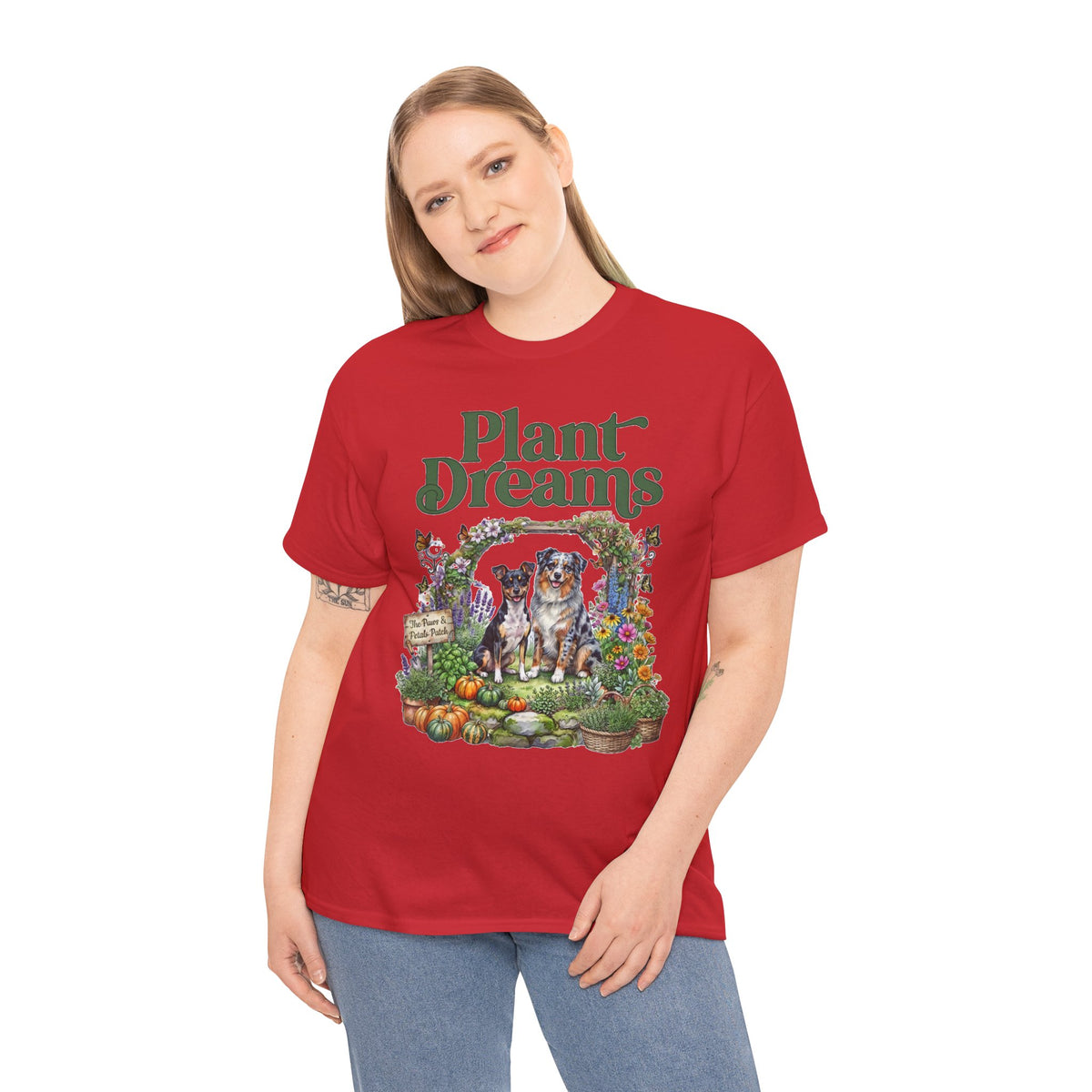 Plant Dreams T-Shirt — Vintage Garden Dog Illustration Tee for Plant Lovers