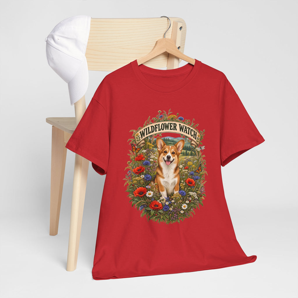 Corgi Wildflower Watch T‑Shirt — Cute Dog Floral Graphic Tee