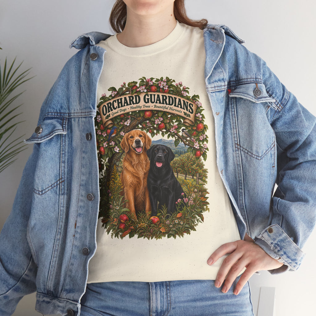 Orchard Guardians T-Shirt — Golden & Black Labrador Dog Tee
