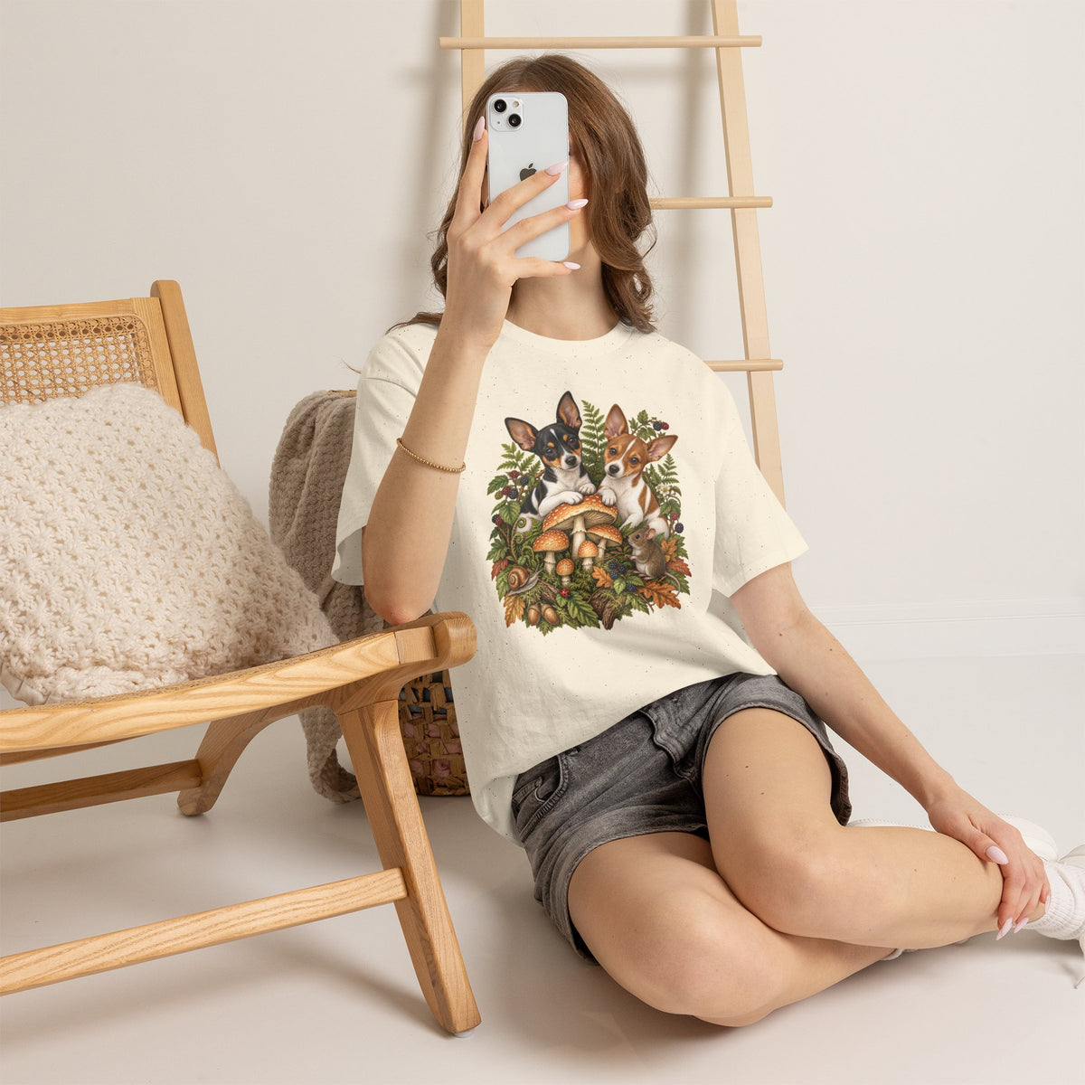 Rat Terrier Puppies Autumn Mushroom T-Shirt
