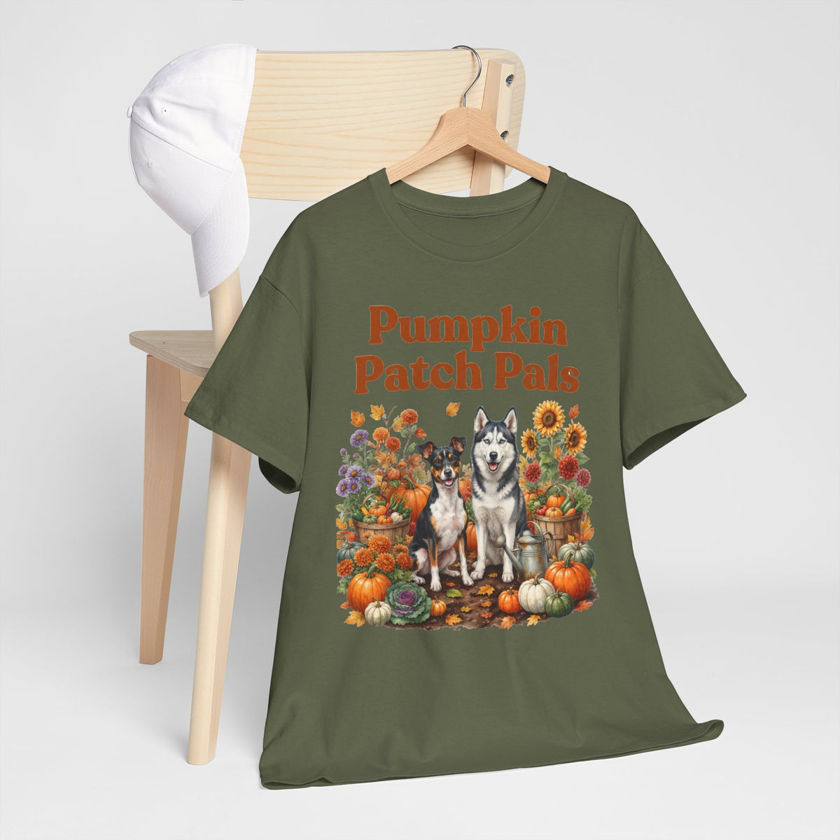 Pumpkin Patch Pals Tee — Fall Husky & Pumpkin Graphic T-Shirt