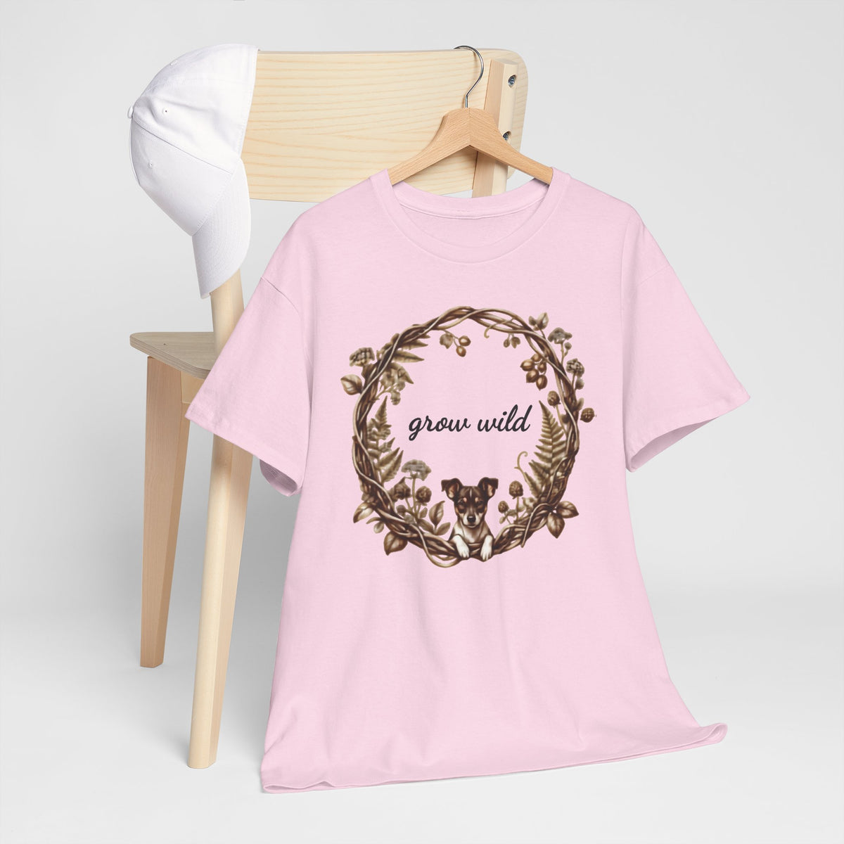 'Grow Wild' Floral Wreath with Puppy Graphic Tee
