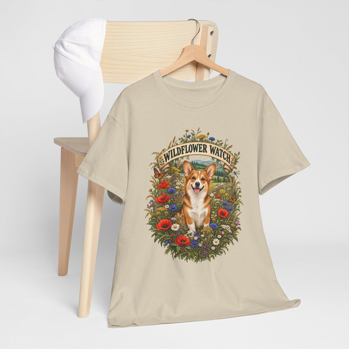 Corgi Wildflower Watch T‑Shirt — Cute Dog Floral Graphic Tee