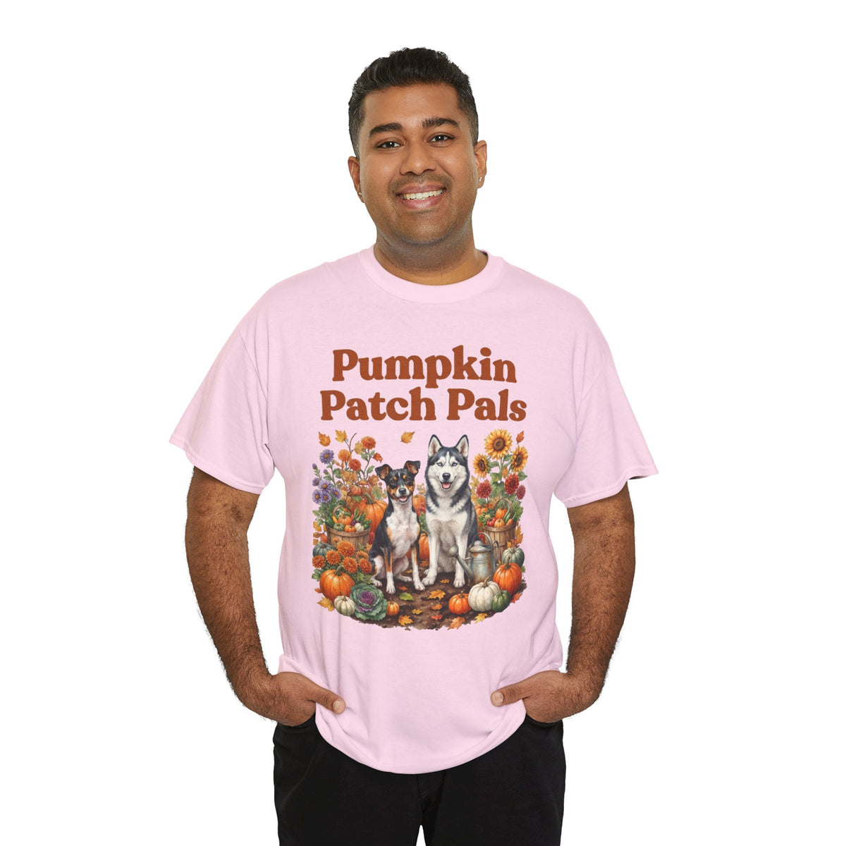 Pumpkin Patch Pals Tee — Fall Husky & Pumpkin Graphic T-Shirt