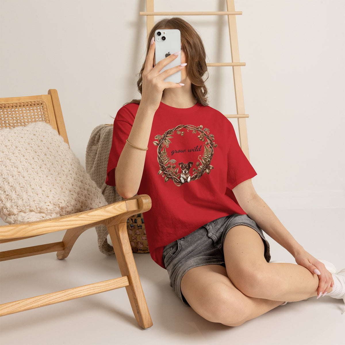 'Grow Wild' Floral Wreath with Puppy Graphic Tee