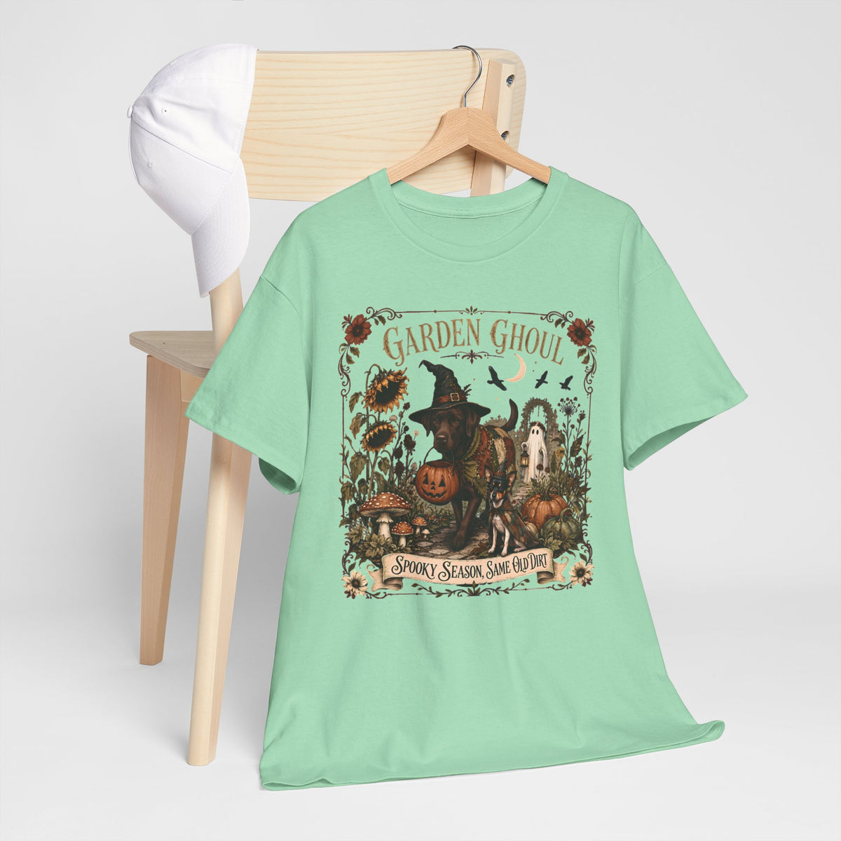 Garden Ghoul Spooky Season Same Old Dirt Unisex T-Shirt Chocolate Lab.