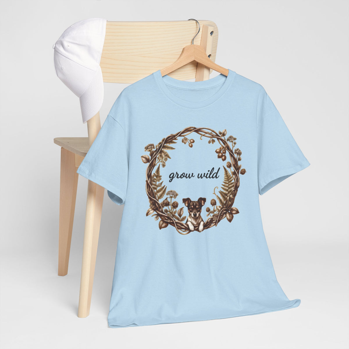 'Grow Wild' Floral Wreath with Puppy Graphic Tee