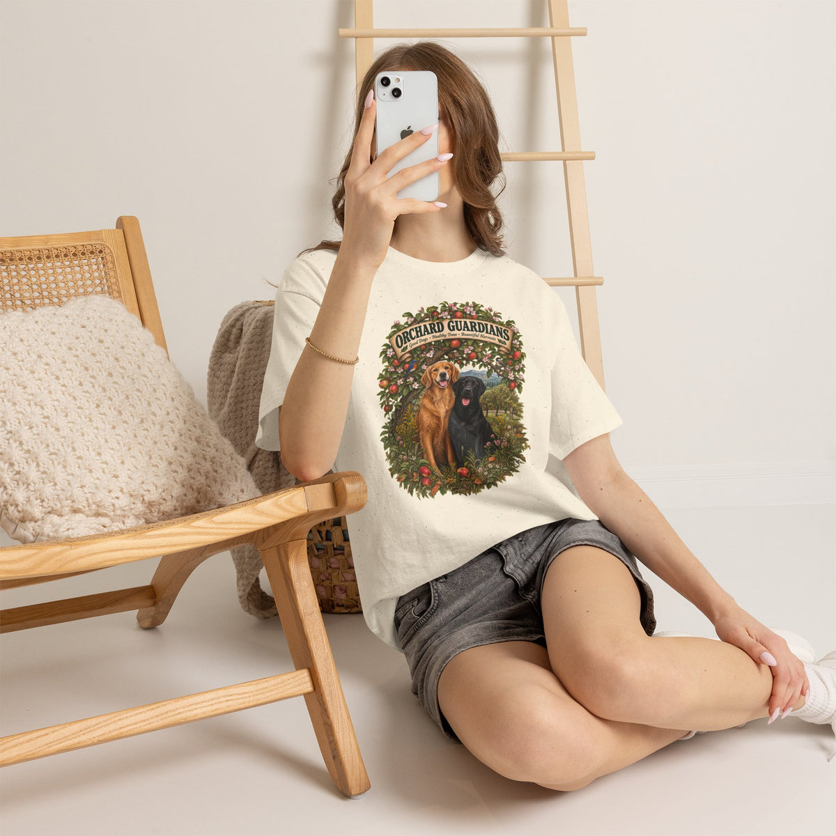 Orchard Guardians T-Shirt — Golden & Black Labrador Dog Tee
