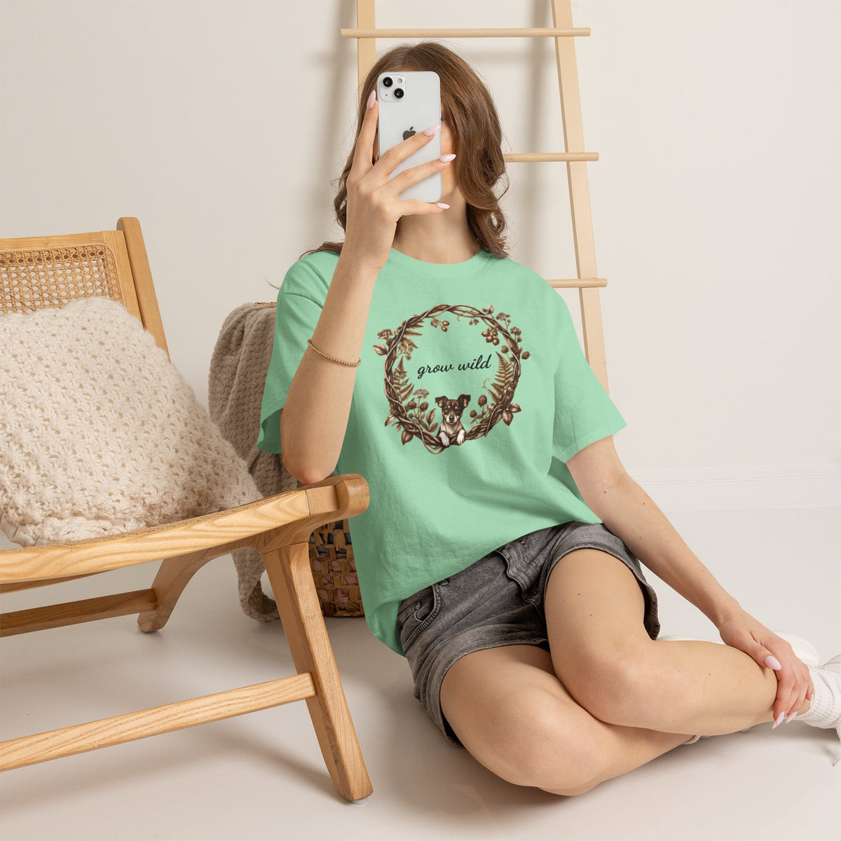'Grow Wild' Floral Wreath with Puppy Graphic Tee