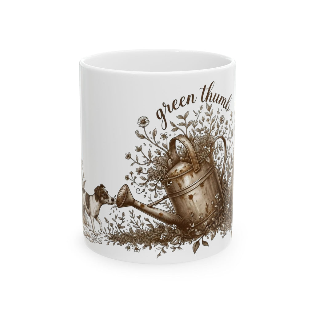 Green Thumb Ceramic Mug — Gardening Watering Can Design (11oz & 15oz)