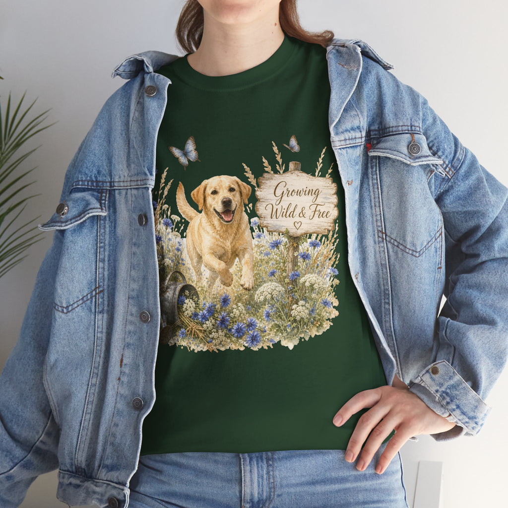 Golden Retriever Floral Tee — "Growing Wild & Free" Dog Lover Shirt