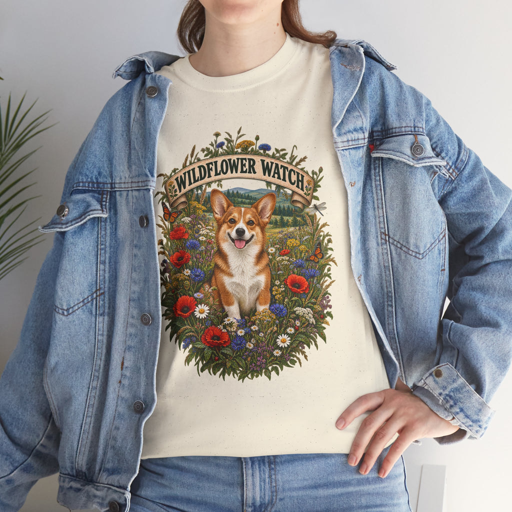 Corgi Wildflower Watch T‑Shirt — Cute Dog Floral Graphic Tee