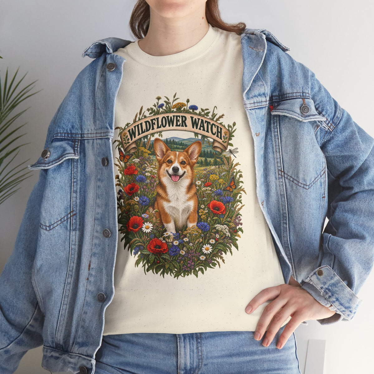 Corgi Wildflower Watch T‑Shirt — Cute Dog Floral Graphic Tee