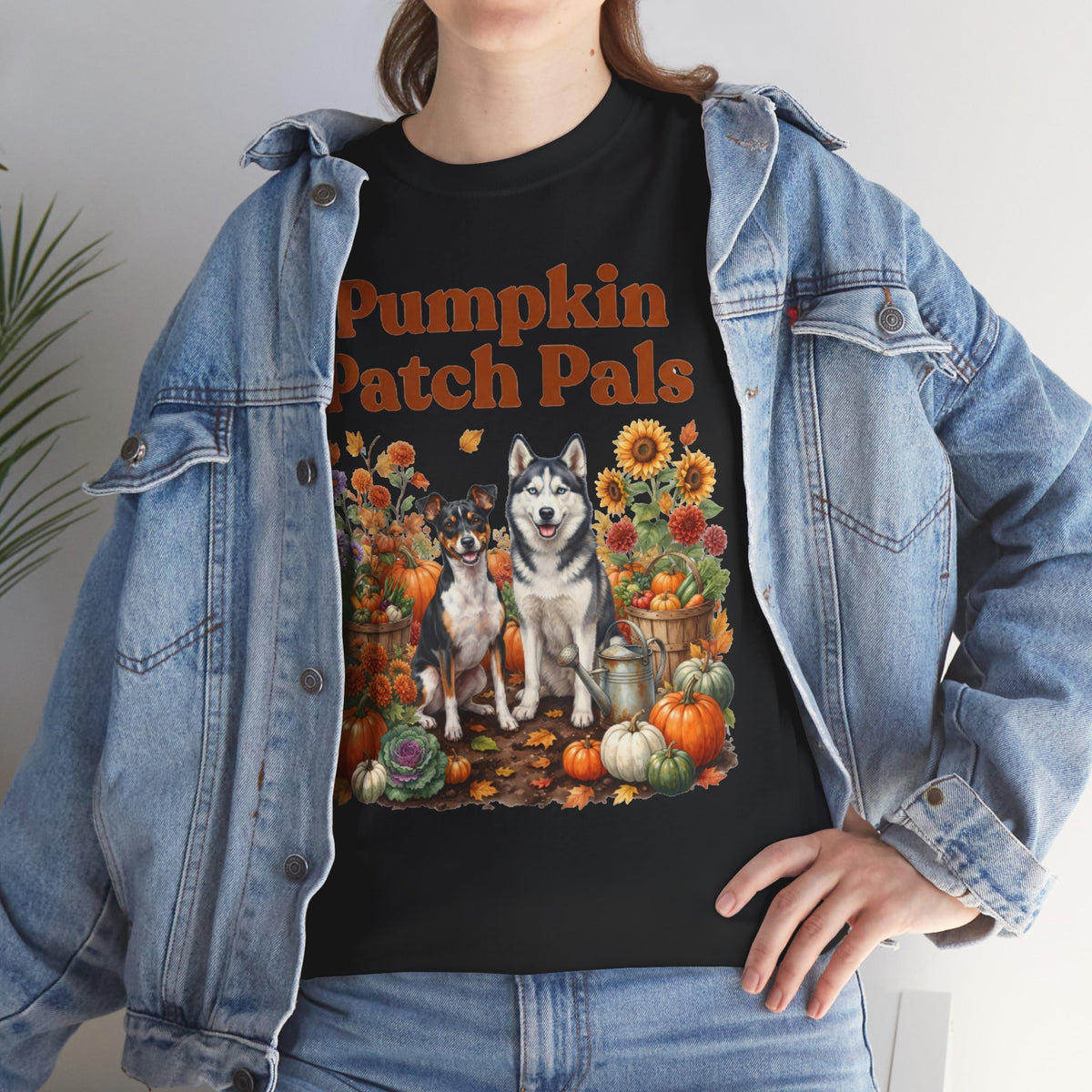 Pumpkin Patch Pals Tee — Fall Husky & Pumpkin Graphic T-Shirt