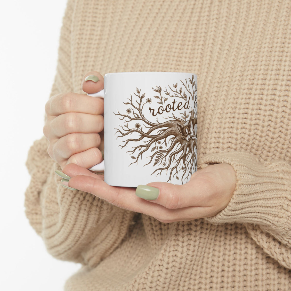 Rooted & Wild Ceramic Mug –Rat Terrier Nesting in Tree Roots, Nature Lover Coffee Cup (11oz)
