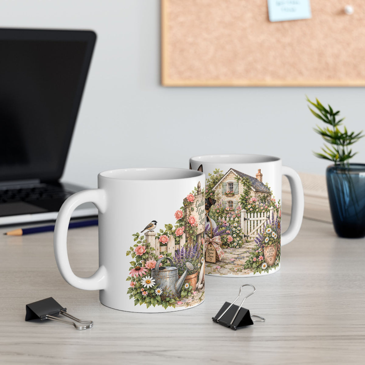 Dog Mom Floral Mug — ‘Gather Grow Love’ Ceramic Coffee Cup (11oz)