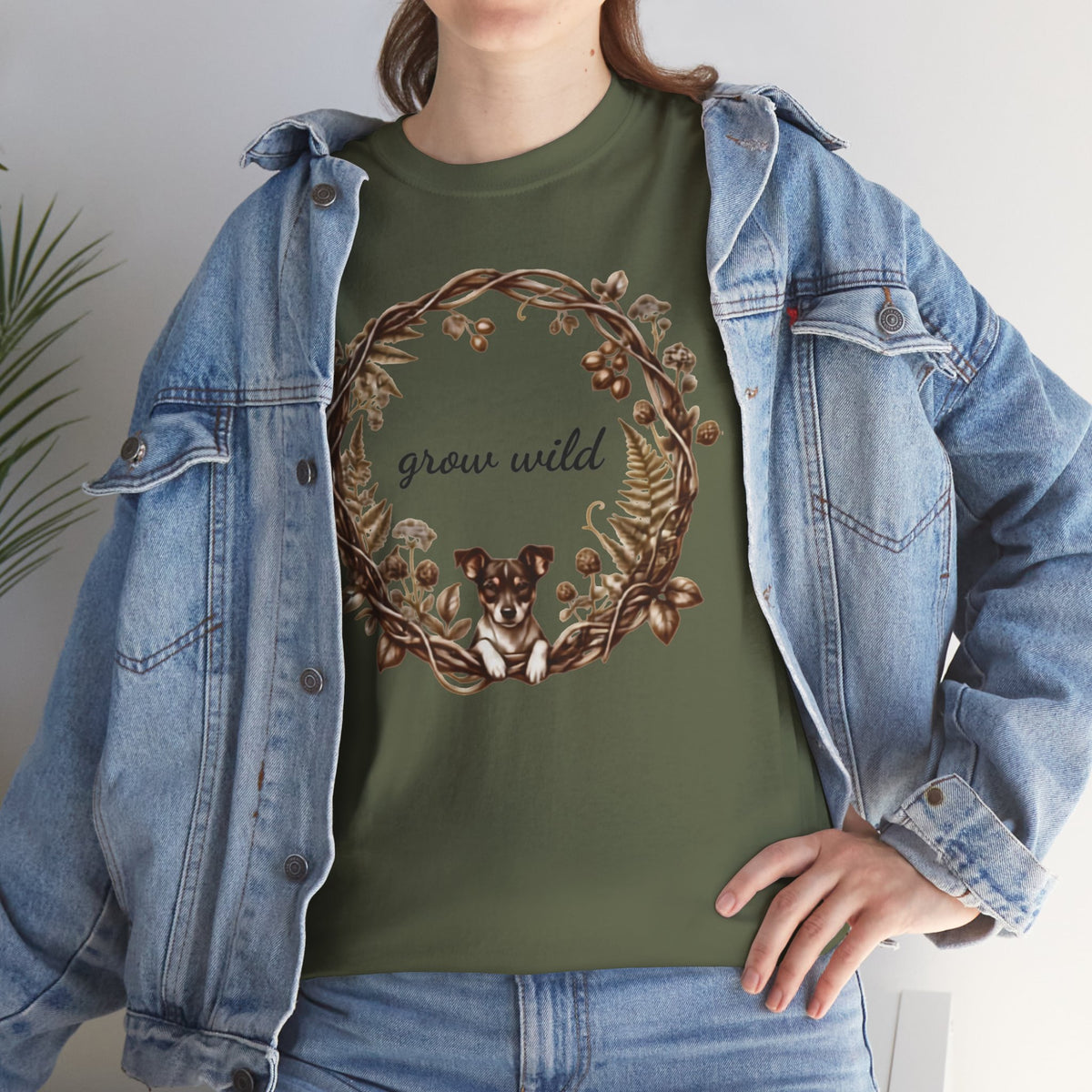 'Grow Wild' Floral Wreath with Puppy Graphic Tee