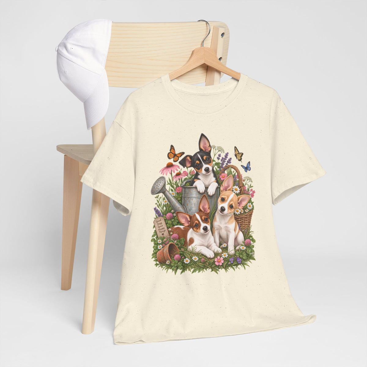 Rat Terrier Garden Tee — Cute Puppies & Floral Watering Can T-Shirt