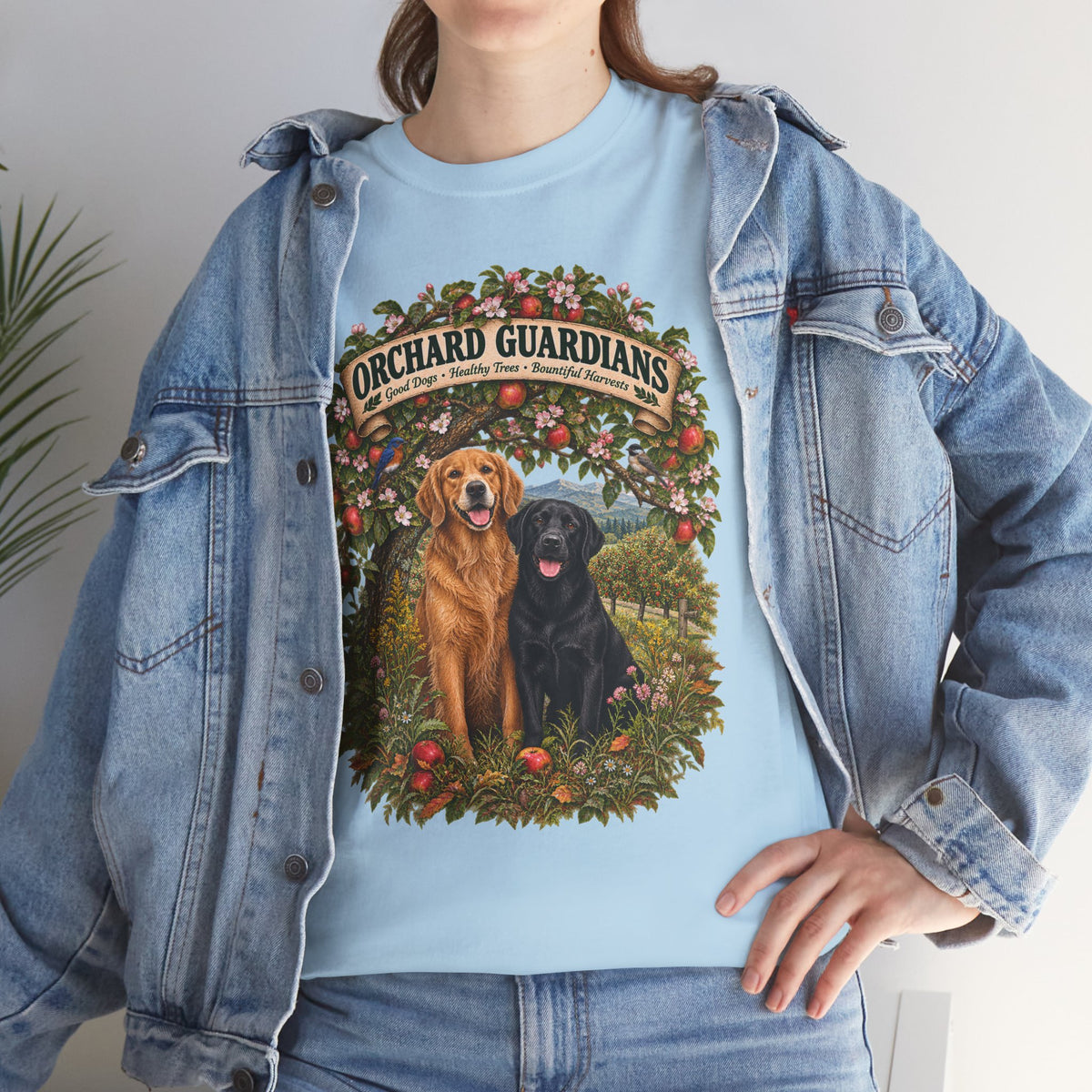 Orchard Guardians T-Shirt — Golden & Black Labrador Dog Tee