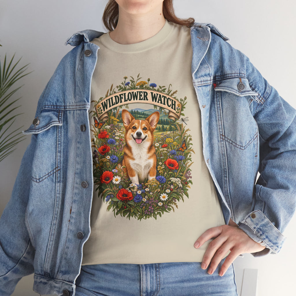 Corgi Wildflower Watch T‑Shirt — Cute Dog Floral Graphic Tee