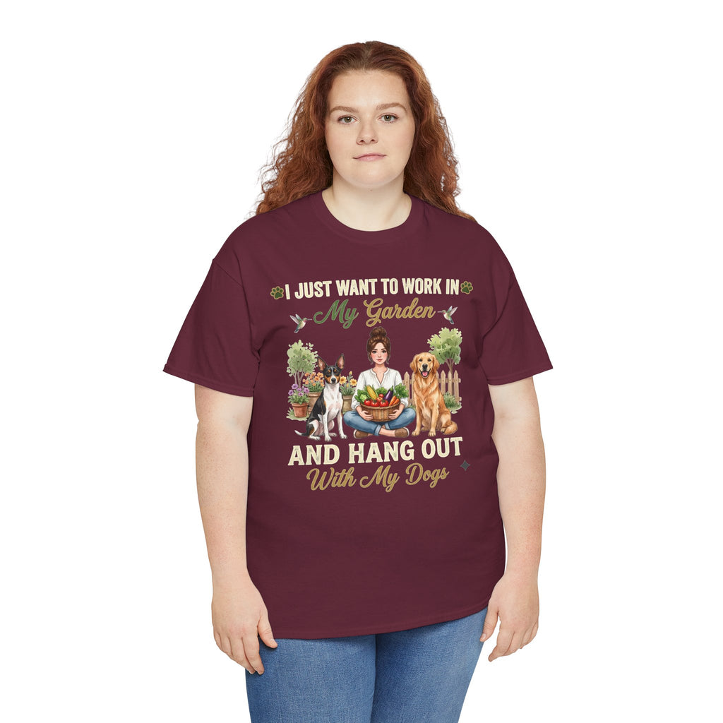 I Just Want To Work In My Garden And Hang Out With My Dogs Unisex T-Shirt — golden retriever and terrier (v2)