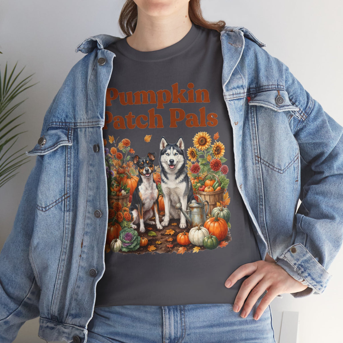 Pumpkin Patch Pals Tee — Fall Husky & Pumpkin Graphic T-Shirt