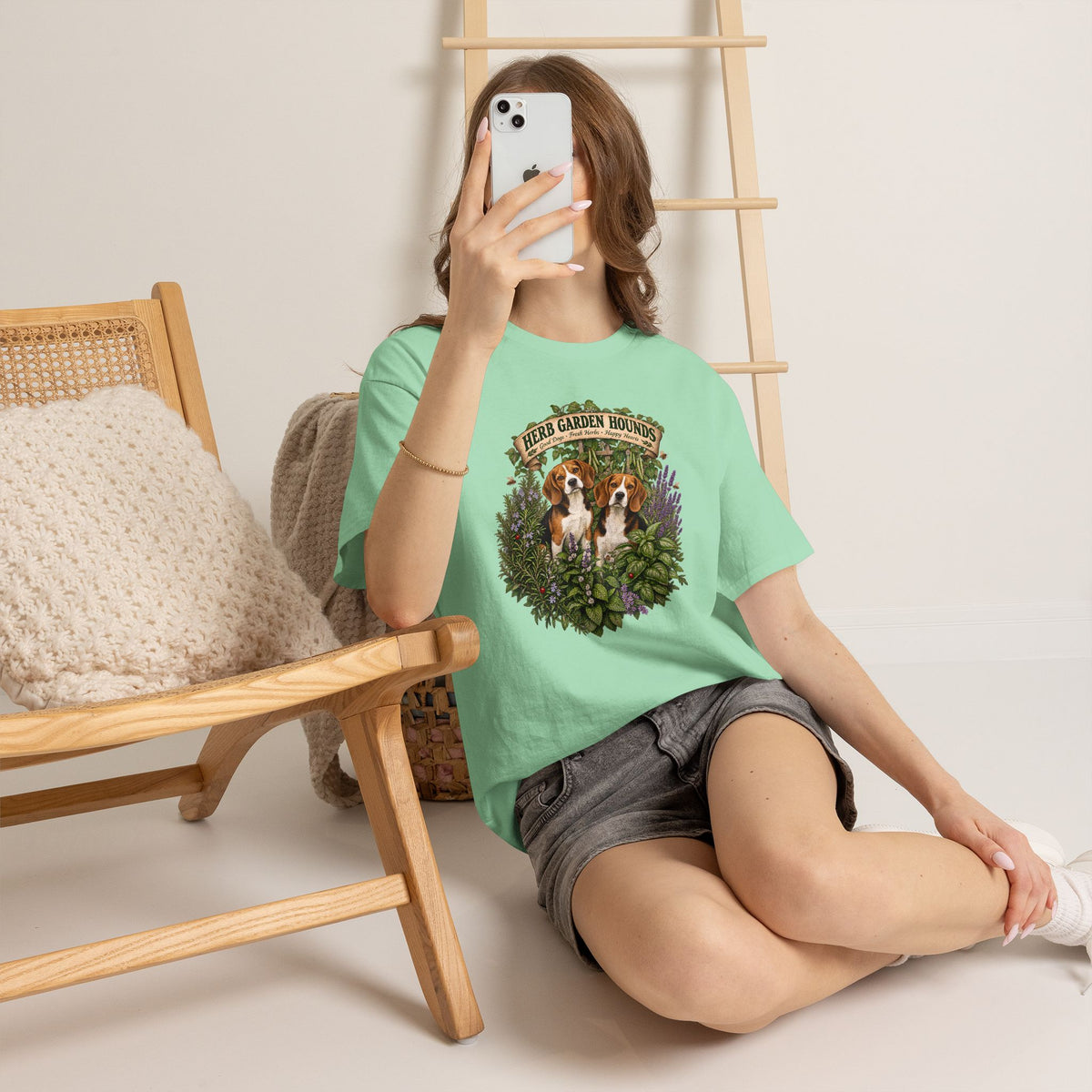 Herb Garden Hounds T-Shirt — Beagle Floral Gardening Tee