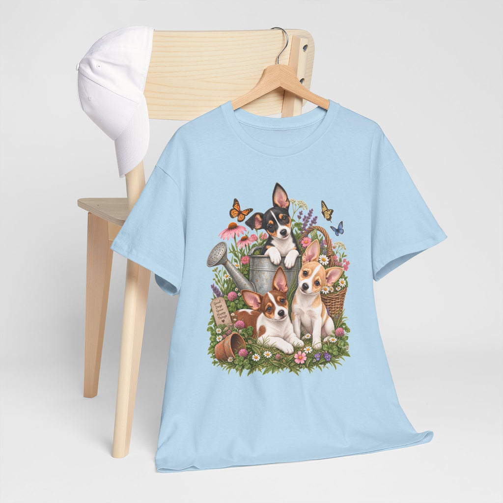 Rat Terrier Garden Tee — Cute Puppies & Floral Watering Can T-Shirt