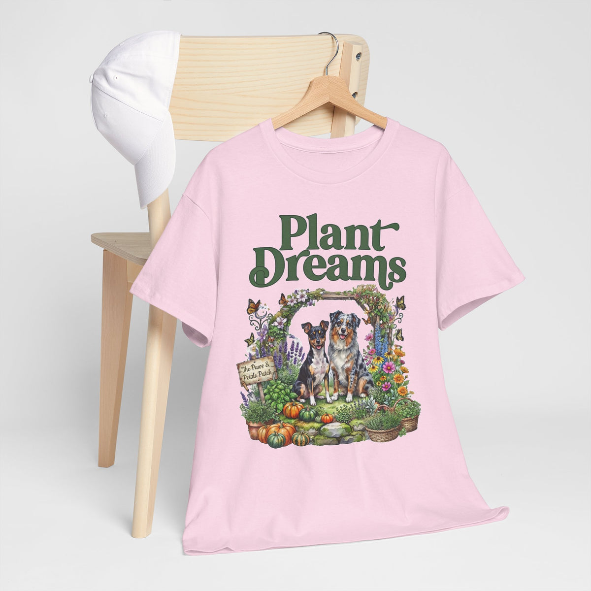 Plant Dreams T-Shirt — Vintage Garden Dog Illustration Tee for Plant Lovers