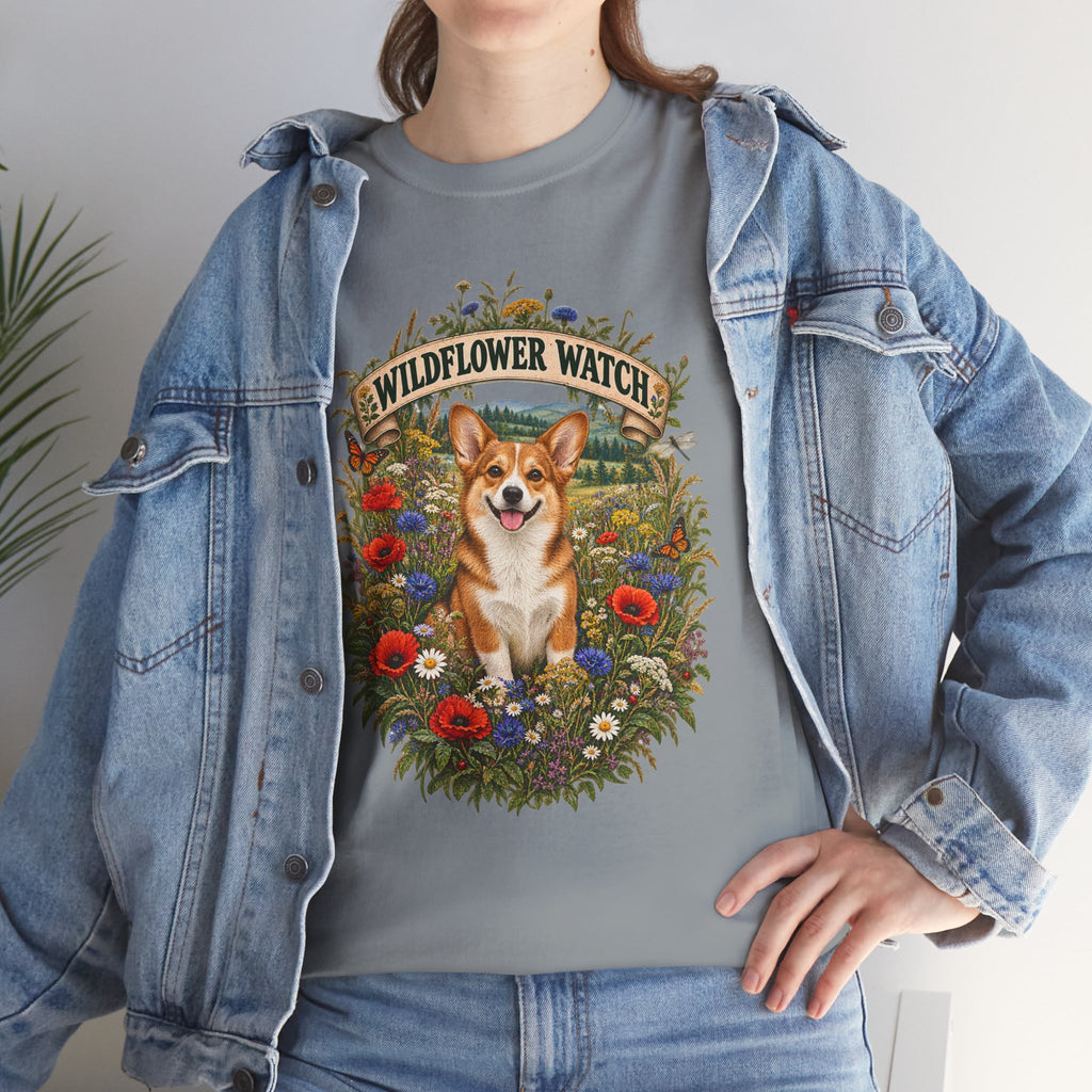 Corgi Wildflower Watch T‑Shirt — Cute Dog Floral Graphic Tee