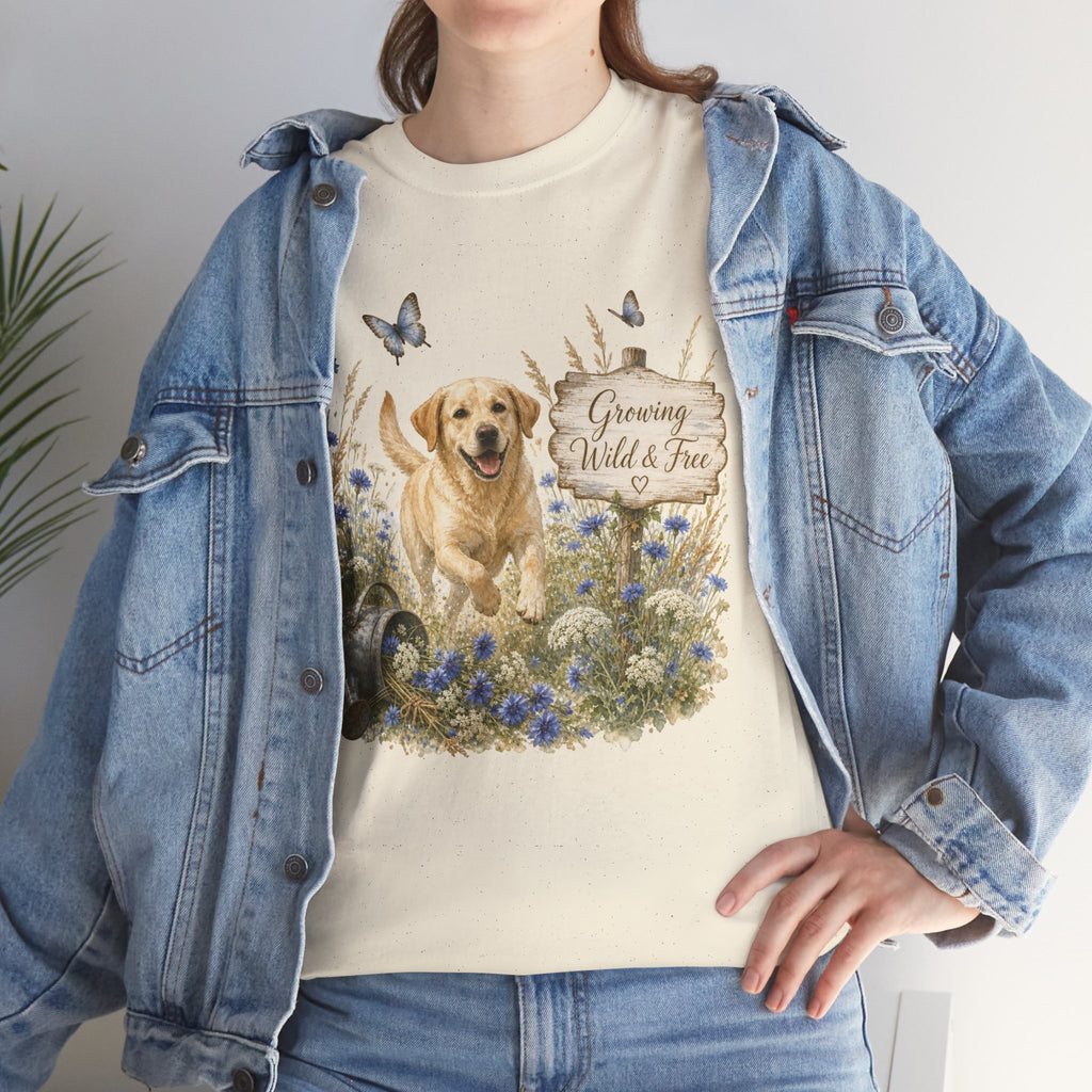 Golden Retriever Floral Tee — "Growing Wild & Free" Dog Lover Shirt